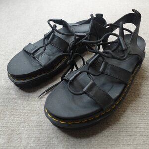 Dr. Martens Black Leather Sandals with Yellow Stitching